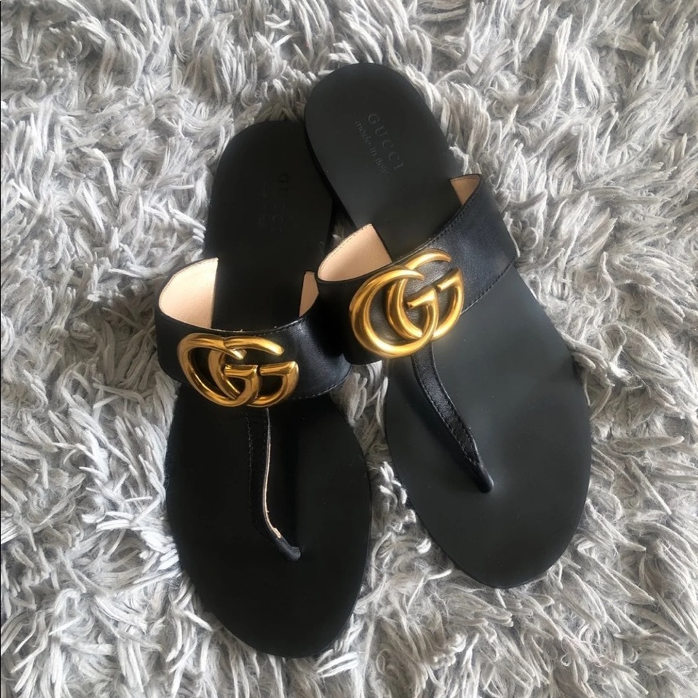 Authentic Gucci Marmont Leather Thong Sandals
